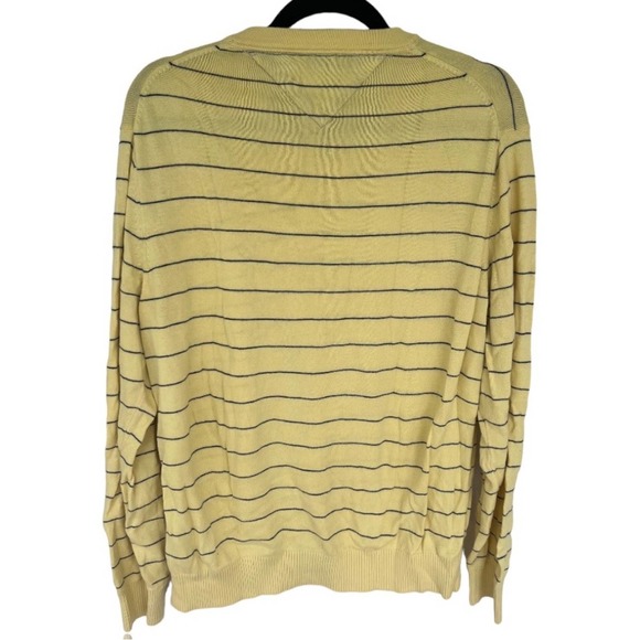 Tommy Hilfiger men’s yellow striped preppy v neck pullover sweater size large - Picture 2 of 4